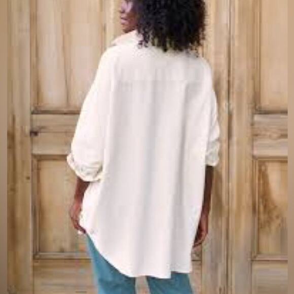 Frank & Eileen Mackenzie Italian Flannel Oversized Shirt Winter White One Size - Picture 7 of 13